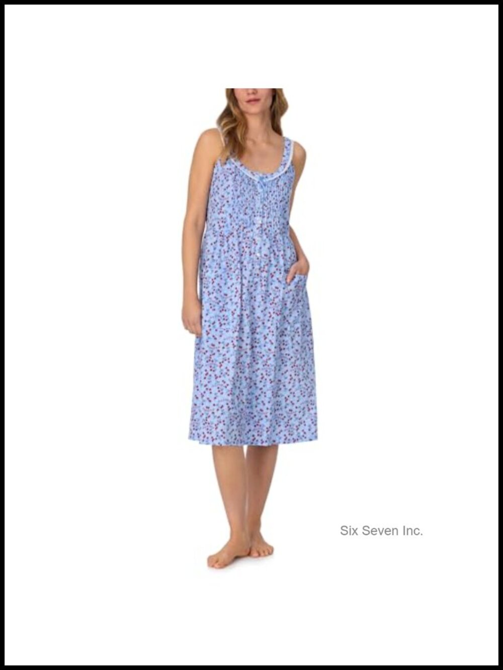100% Cotton Sleeveless Sundress with Button Front & Ruffle Neckline